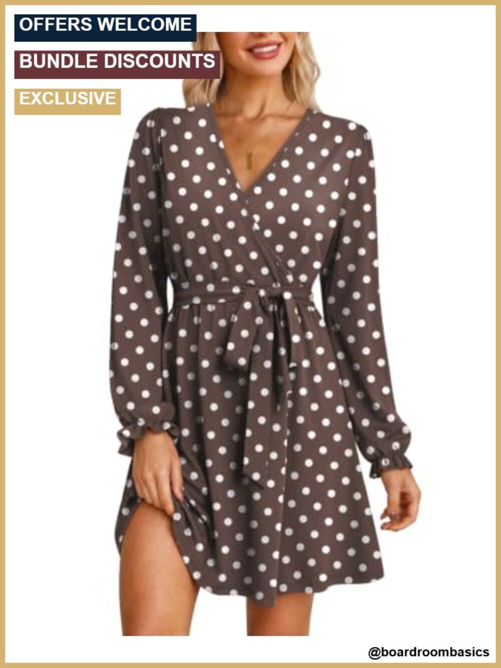 Wrap V Neck Long Sleeve Belted A-Line Knee Length Fall Dress